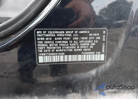 2017 Volkswagen Passat 1.8T Se from USA, damaged, VIN 1VWBT7A36HC018088